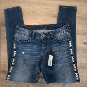 NWT Dear John American Classic Dark Blue Skinny Jeans with White Accents Size 27